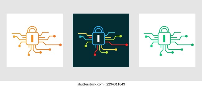 Logo De La Carta I De Seguridad Cibernética. Signo de seguridad de Internet, ciberprotección, tecnología, símbolo de biotecnología
