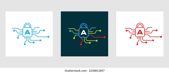 Carta Con Logo De Ciberseguridad. Signo de seguridad de Internet, ciberprotección, tecnología, símbolo de biotecnología