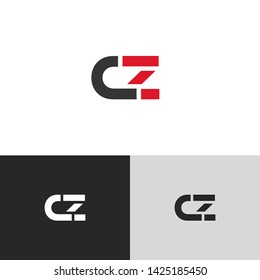 Letter cz linked lowercase logo design template elements. Isolated on white black grey background. Suitable for business, consulting group company.