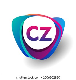 Letter CZ logo with colorful splash background, letter combination logo design for creative industry, web, business and company.