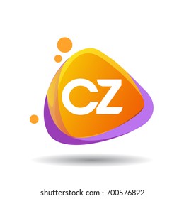 Letter CZ logo in triangle splash and colorful background, letter combination logo design for creative industry, web, business and company.