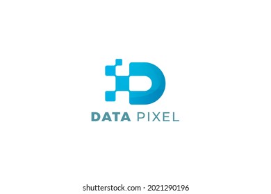 Letter D 3d blue color creative data pixel technological digital business logo