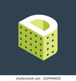 logotipo de la torre de construcción de la letra D - 3d