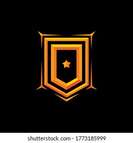 Letter D in 3d effect with hexagonal frame. Gold embossed color. Military, gaming, sport, hobby. Suitable for initial, logo, bagde and or identity. Vector image.