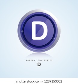 Letter D in 3D Glossy Blue Button for web Icon, Education Icon and Alphabet Icon. Vector Illustration - Vektorgrafik 