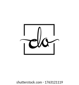 letter d and a, da, ad logo and square frame, lowercase monogram line art design template