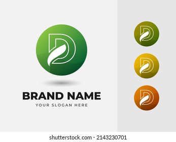 Letter D Abstract Alphabet Natural Green Leaf Vector Logo Design