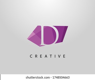Logo des abstrakten Gem-Steins Buchstabe D. Kreatives D-Buchstaben-Design mit mehrfarbiger violetter Farbe auf abstrakten Steinformen.