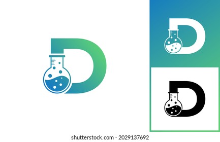 Letra D con el logo de Abstract lab. Usable para negocios, ciencia, salud, medicina, laboratorio, química y natural.