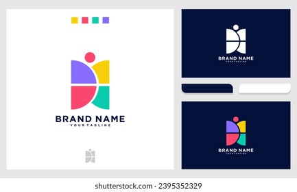 Letter D abstract logo design with people family together human unity combination in colorful design vector editable