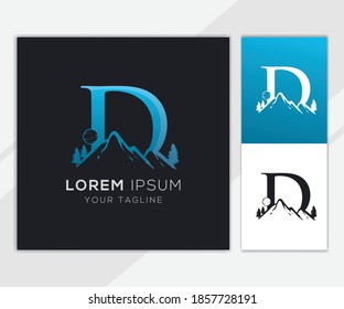 Letra D con plantilla de logotipo de montaña abstracta