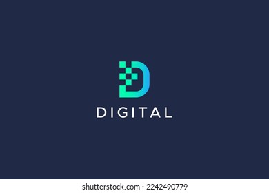 Letter D with abstract Pixel Shape Icon Mobile App Business Technology Logo