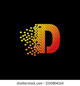 Letter D  Abstract Tehcno Dotted Hexagon Geometry logo icon  design concept with  orange yellow color. Modern concept design letter D for technology business or more brands.