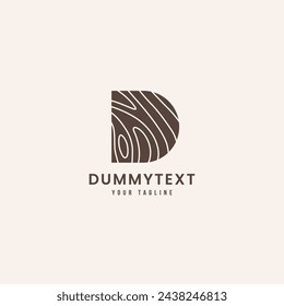 Letter D with abstract wood texture minimal logo design concept. Vector D monogram