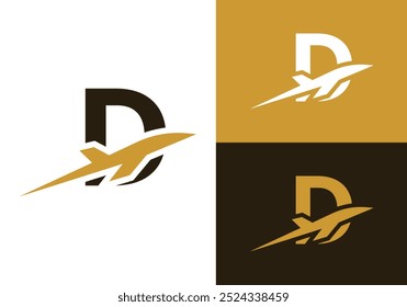Letter D with aeroplane. Modern Travel logo Design Template