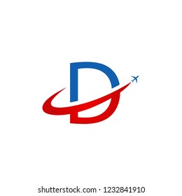 letter with D aeroplane vector Red and Blue