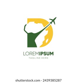 Letter D African Continent Map with Airplane for Travel Logo Design Vector Icon Symbol Graphic Illustration