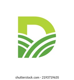 Logo de la Carta D Agricultura. Logotipo agrícola basado en el alfabeto para panadería, pan, pasteles, cafés, pastelería, identidad empresarial de las industrias domésticas