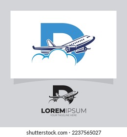 Letter D Airplane above Cloud Logo Vector Design Illustration Background