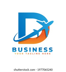 Letter D with Airplane Logo Design. Suitable for Tour and Travel, Start up, Logistic, Business Logo Template