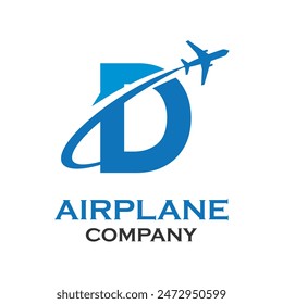 Letter d with airplane logo template illustration. suitable for transportation, brand, travel, agency, web, label, network, marketing etc