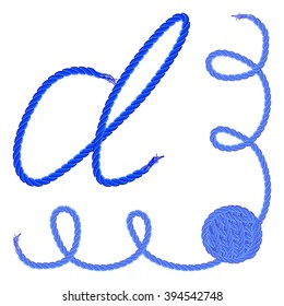 Letter D - Alphabet, font vector - yarn, rope, cable - For handmade products.
