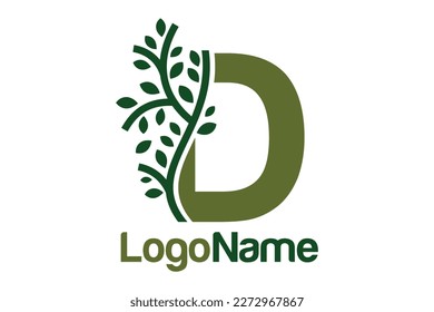 Letter D alphabet and growing leaves concept. Very suitable for symbol, logo, company name, brand name, personal name, icon, identity, business, marketing and many more.