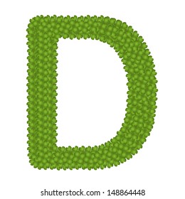 Letter D, Alphabet Letters Made of Four Leaf Clover Isolated on White Background 