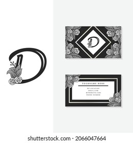Letter D Alphabet Logo Flower and Leaves, plus Business Card Design Vector. Best use for Identity, Business, and Fashion Industry