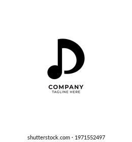 Letter D Alphabet Music Logo Design isolated on white background. Initial and Musical Note logo concept. 