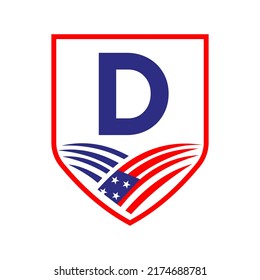 Letter D American Agriculture Logo Template. Usa Agriculture Logotype On Alphabet D Concept