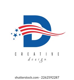 Letter D American Logo for Business, Corporate and Company Sign. USA American Logo on Letter D Vector Template