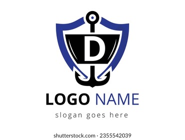 letter D with Anchor Logo Design Template. Marine, Sailing Boat Logo