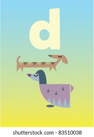 letter d in animal character ( dog)
