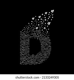 Letter D animated pixel letter logo. Learning letters education. Modern capital letter pixel growing upwards. Dissolved and dispersed animated dot letter art. Integrative pixel movement.