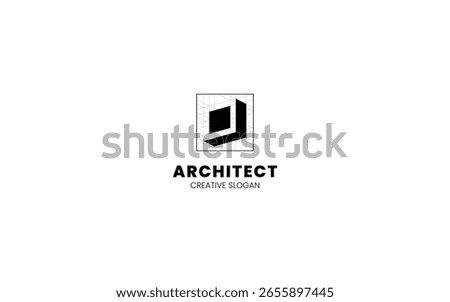Letter D Architect logo with isometric bottom left view and technical sketch style