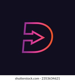 letter D with arrow icon logo vector design template concept. isolated on black backgroud