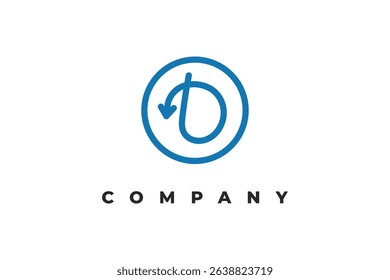 letter d arrow line inside circle minimal logo