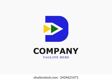 letter d arrow and video play logo