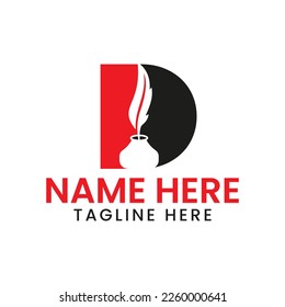 Letter D Art Logo Concept With Ink Bottle Icon Vector Template