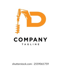 Letter D Auger Excavator Logo Icon vector