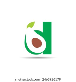 A letter D avocado logo features a stylized "D" with an avocado element, such as an avocado half or seed, blending organic shapes and green tones to convey freshness, health, and a natural appeal.