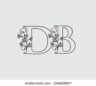 Letter D, B and DB Vintage Floral Logo Icon, overlapping monogram logo, Simple Swirl Black color Logo on white background. Classy Letter Logo Icon.