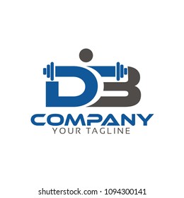 Letter D and B with weight lifting on white background. Logo Design Template. Flat design
