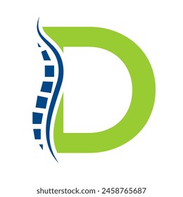 Letter D Backbone Logo Concept For Healthcare Symbol. Back Pain Sign