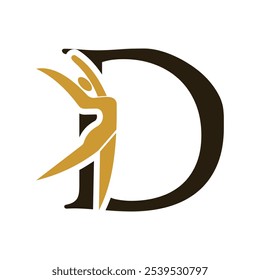 Letter with D Ballet Dancer Logo Design. Ballerina Logo icon vector