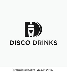 letter d with bartender logo design vector silhouette illustration