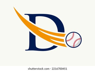 Letter D Baseball Logo Concept With Moving Baseball Icon Vector Template