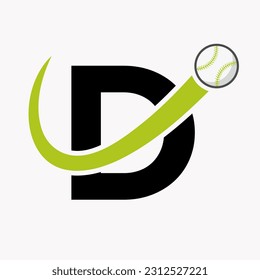 Letter D Baseball Logo Concept With Moving Baseball Icon Vector Template