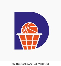 Letter D Basketball Logo Concept. Basket Ball Logotype Symbol Vector Template